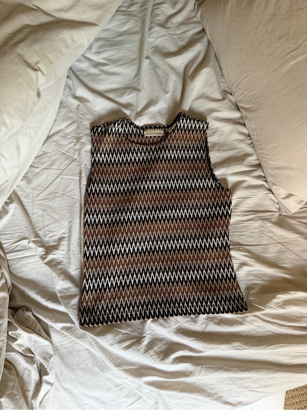 Apostrophe Brown Black White Zigzag Knit Tank Top